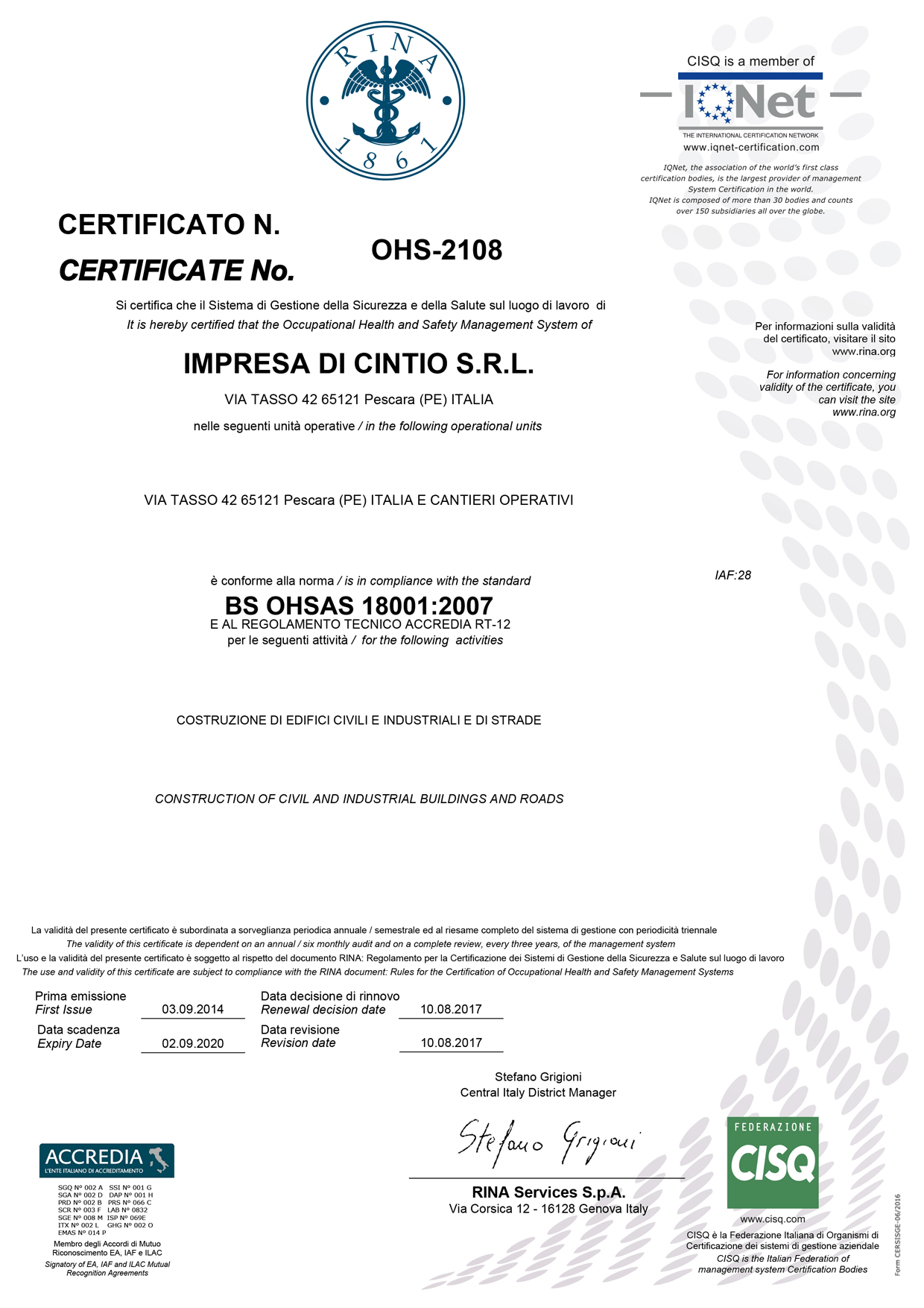 Certificazione OHSAS